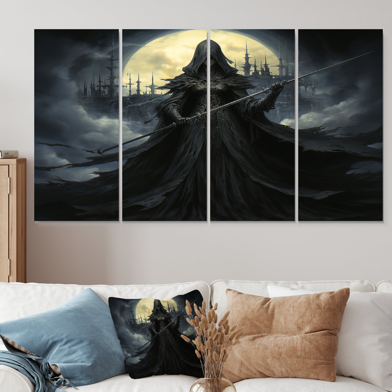 Enchanting Charcoal Witches I - Ensemble de 4 pièces d'art mural, H 32 po x l 64 po