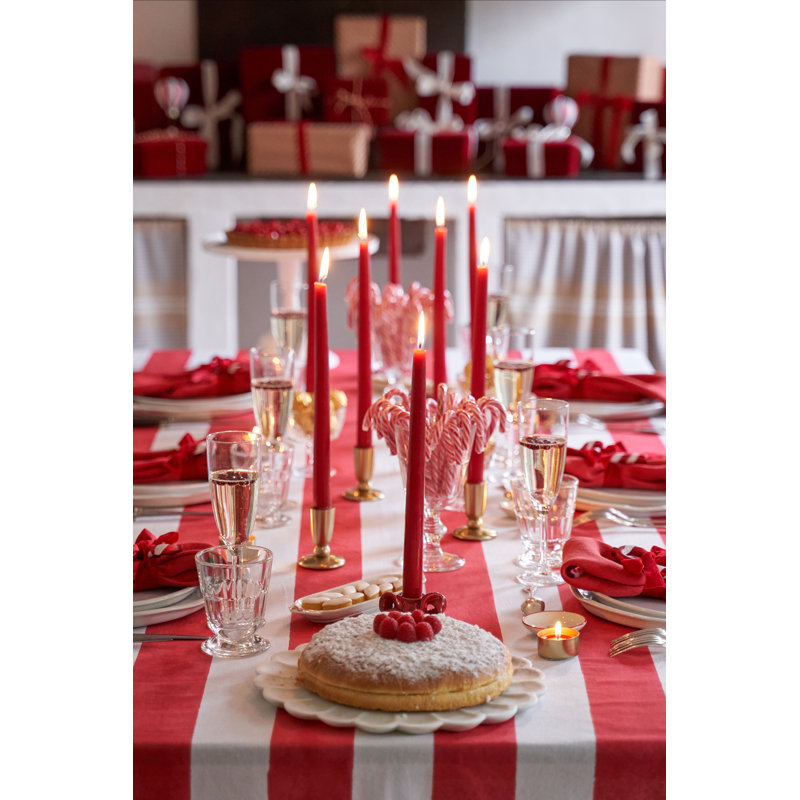 St. Tropez Handmade Striped Tablecloth, Red, 142" L x 71" W