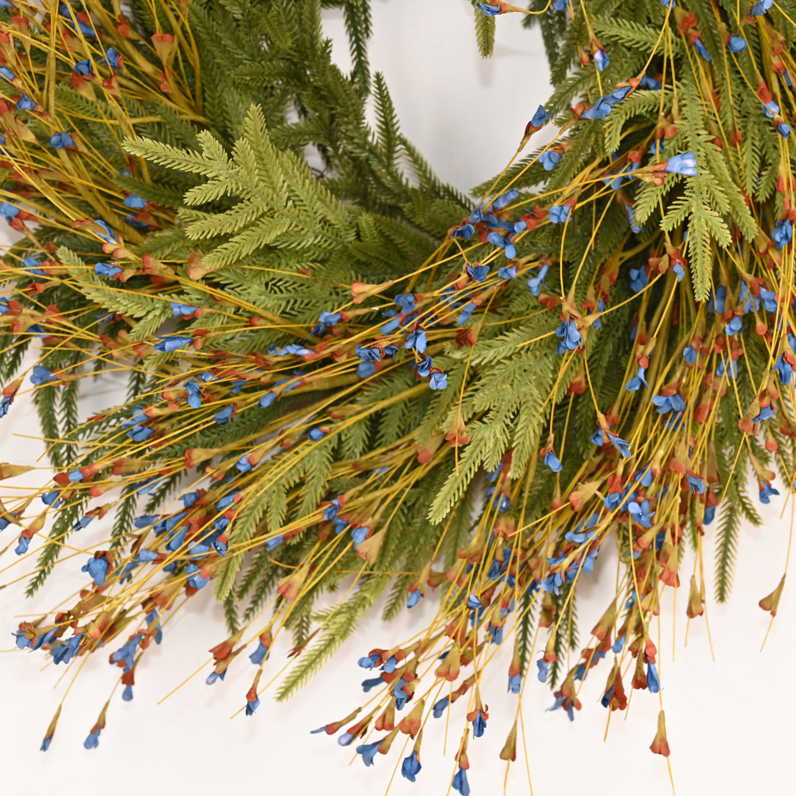 28" Handcrafted Norfolk Pine Thanksgiving Wreath, Blue/Green