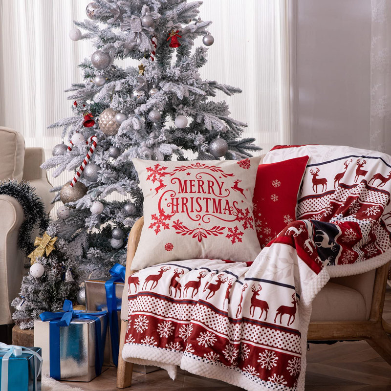  Ensemble de 4 coussins décoratifs de Noël en lin
