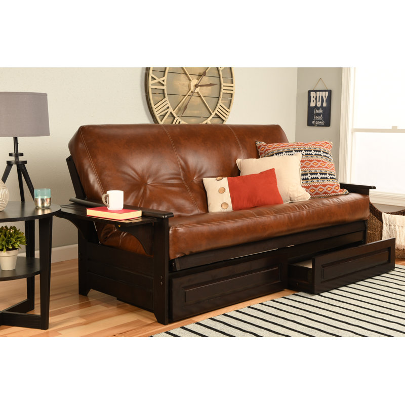 Ensemble de futon double avec matelas et tiroir Stratford, Ressorts hélicoïdaux, Espresso, Brun selle
