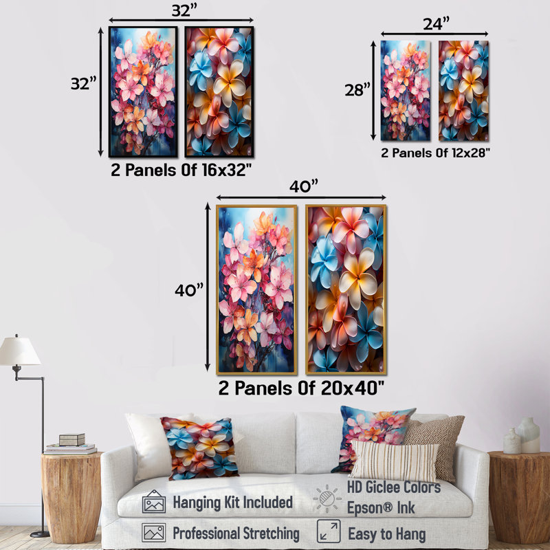 Couleurs tropicales Plumeria Dreams - ensemble de 2 impressions murales Plumeria, H 40 po x l 41 po, Toile tendue