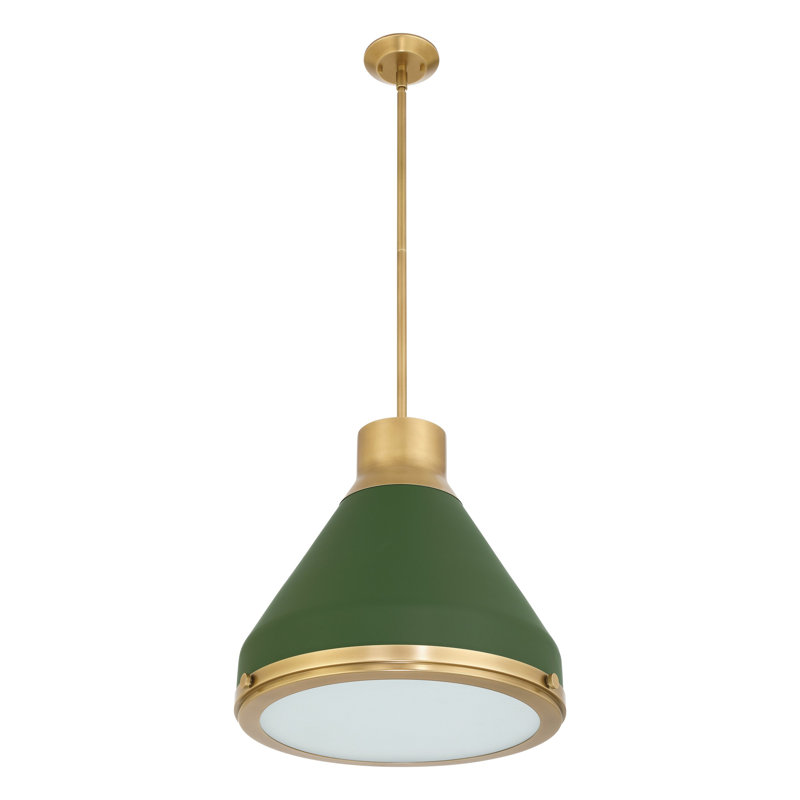 Luminaire suspendu en laiton naturel 1 lumière Norbert avec abat-jour en métal vert mat 18 pouces Norbert, Vert