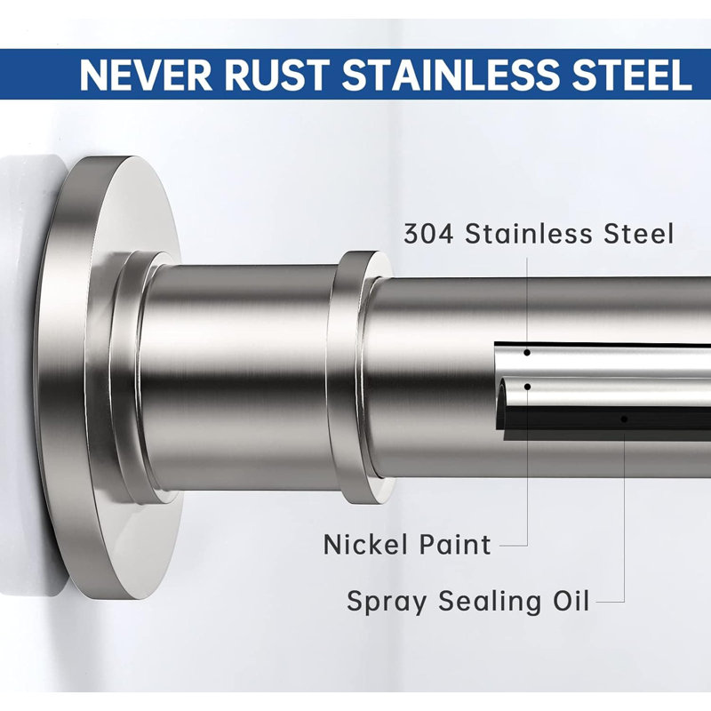 Adjustable Brushed Nickel Stainless Steel Shower Curtain Rod