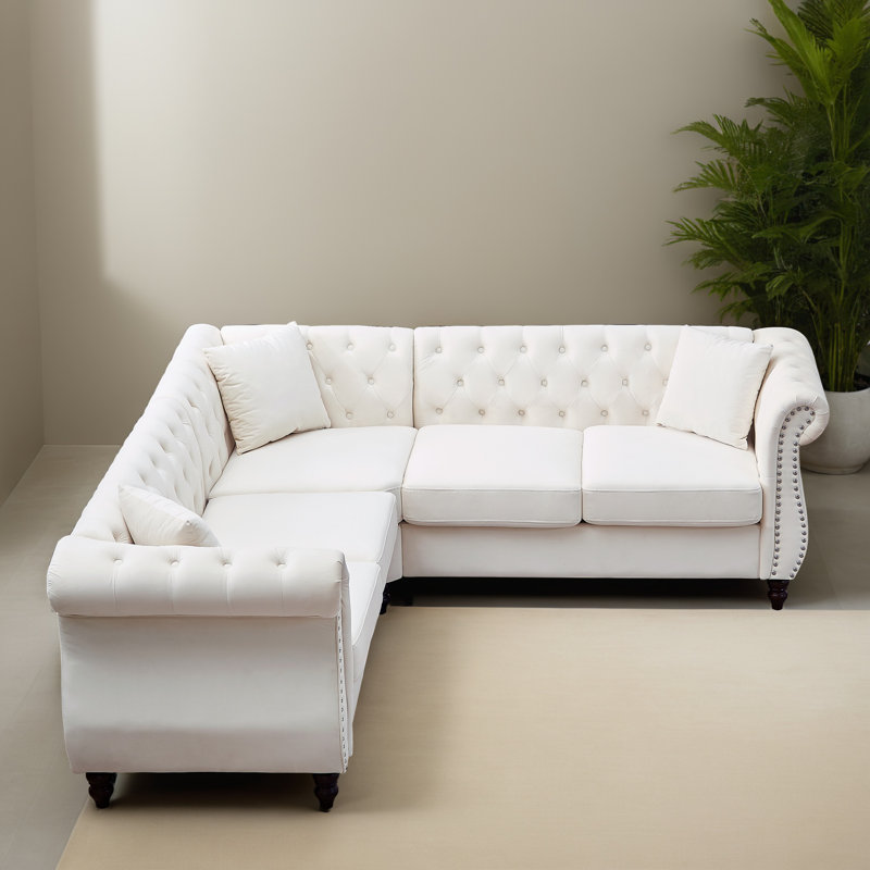 Canapé modulaire en L 83,62 po, Velours beige