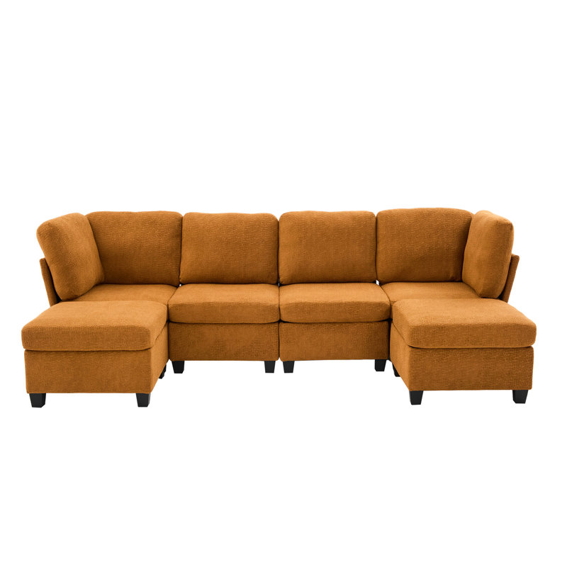Upholstered Fabric Sectional, Tissu orange, H 30,98 po x l 29,6 po x P 30,36 po