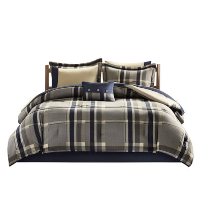 Plaid Sheet With Comforter, Navy Multi Style Bedding Sheets, And Pillowcases