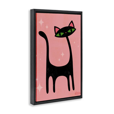 Retro Cat Framed Floater Canvas by Carrie Cantwell