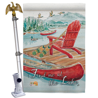 Retrouvez-moi au bord du lac en polyester décoratif à 2 faces 40 x 28 po Ensemble de drapeaux