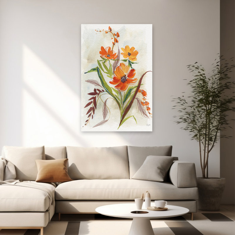Fleurs d'automne - Art d'automne crème, H 60 po x l 40 po