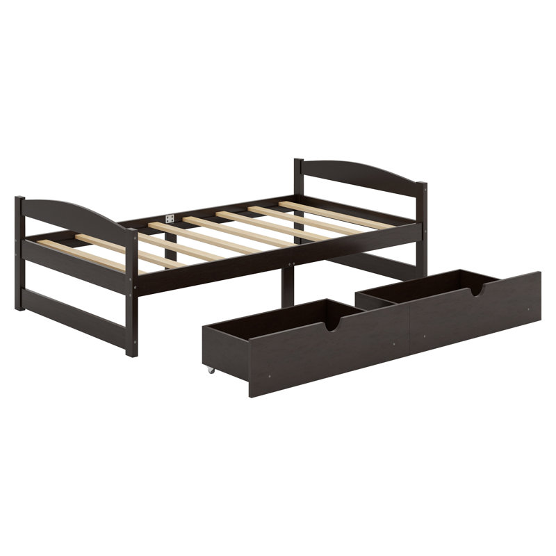 Lit plateforme avec deux tiroirs, Espresso