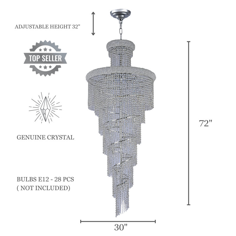 Lustre empire avec accents de cristal, 28, Chrome chrome