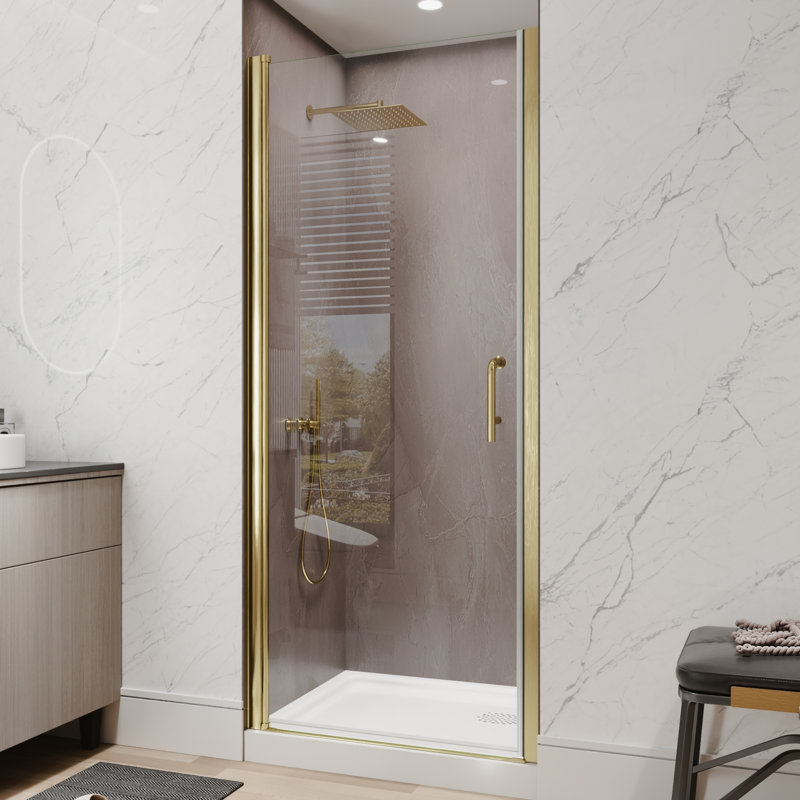 Porte de douche et de baignoire réglable sans cadre, verre transparent, or brossé, solution pour petit espace
