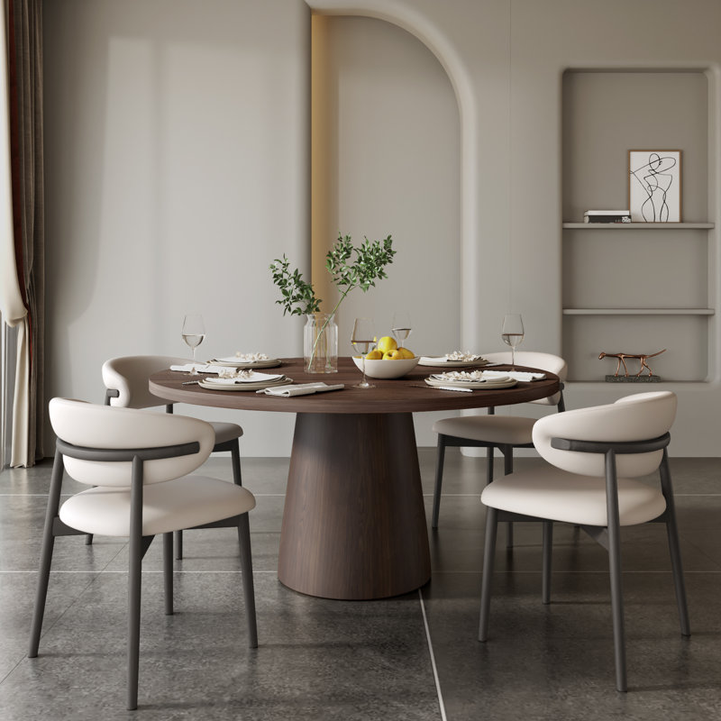 Table de salle à manger moderne en bois massif avec plateau en noyer foncé, H 29,52 po x L 47,24 po x l 47,24 po, Brun