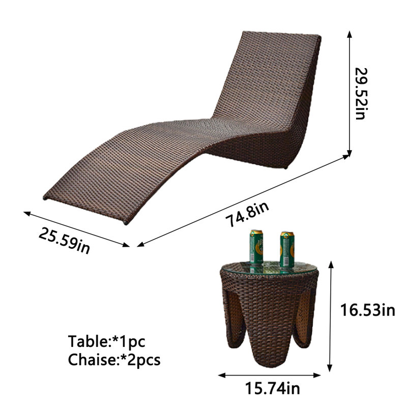 Chaise longue en rotin pour l'extérieur, Brun