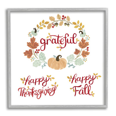 «Grateful Seasonal Thanksgiving Holiday», botanique, citrouille, couronne, encadré noir, art texturé par Heather Strianese
