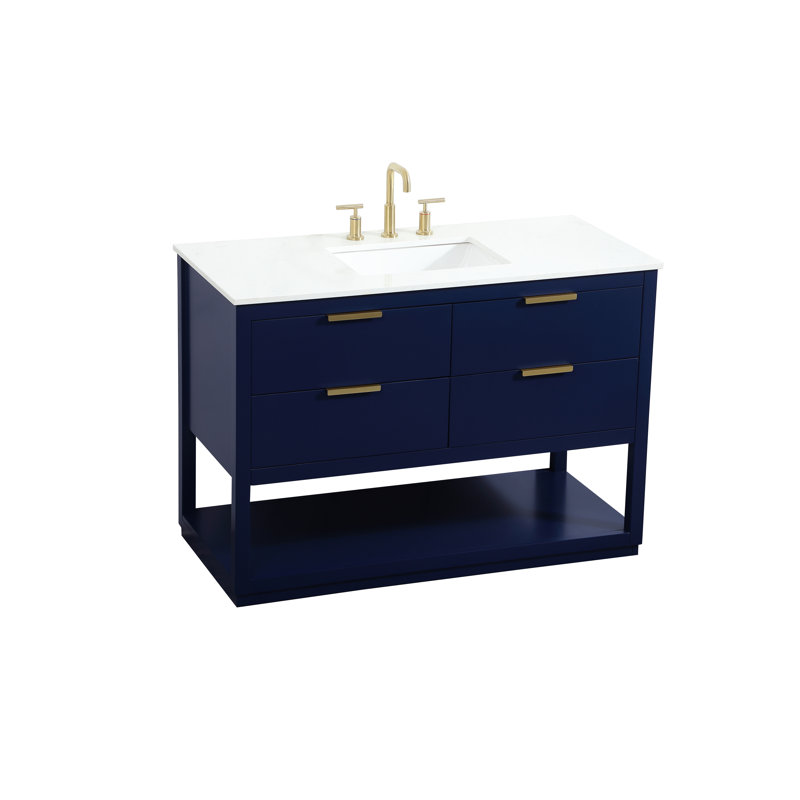 Larkin 48'' Blue Solid Wood Single Bathroom Vanity with Marble Top