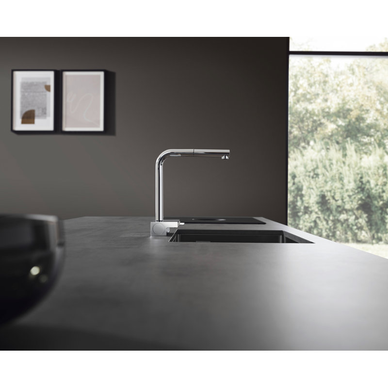 Robinet de cuisine Aquno Select avec bec rétractable en forme de L à 2 jets, 1,75 po, Chrome