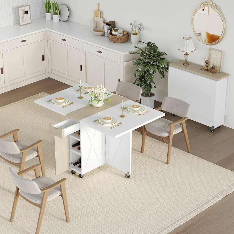 Extendable Dining Table, White/Wood