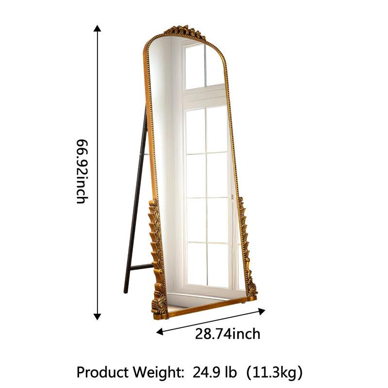 Rudney Arch Full Length Mirror with Stand Baroque Decor 67''H