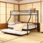 Lit superposé simple au-dessus d'un lit double en métal avec lit gigogne - aucun sommier nécessaire, rangement sous le lit de 13 po, assemblage facile (empilable seulement, non convertible)