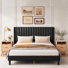 Ensemble de mobilier de chambre à coucher 3 pièces - Lit plateforme tapissier avec tête de lit à oreilles et 2 tables de chevet en bois