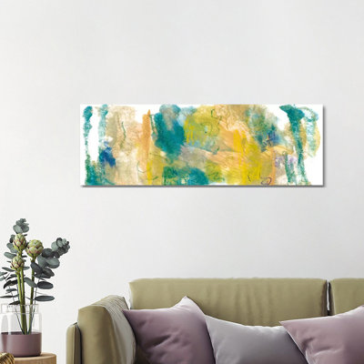 Teal & Scribbles I by Joyce Combs - Wrapped Canvas Panoramic Painting