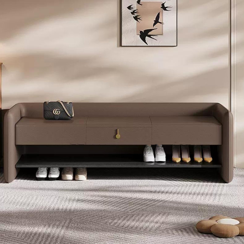 Banc de rangement rembourré pour chaussures, Café