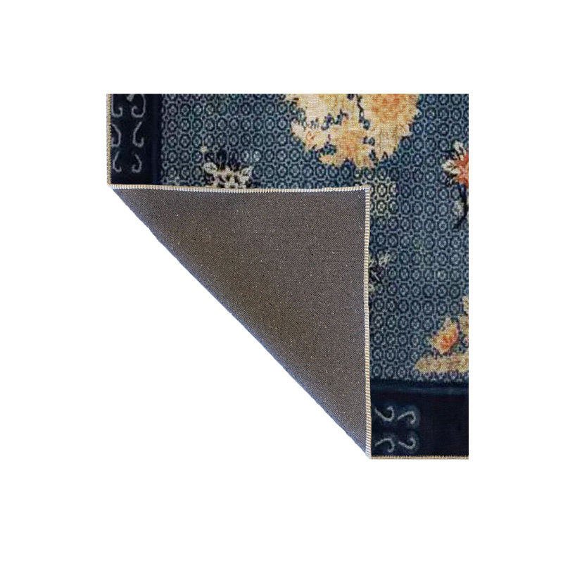 Tapis bleu lavable décoratif à motif floral traditionnel bleu, Tapis de couloir 3 pi 3 po x 6 pi 7 po inclus