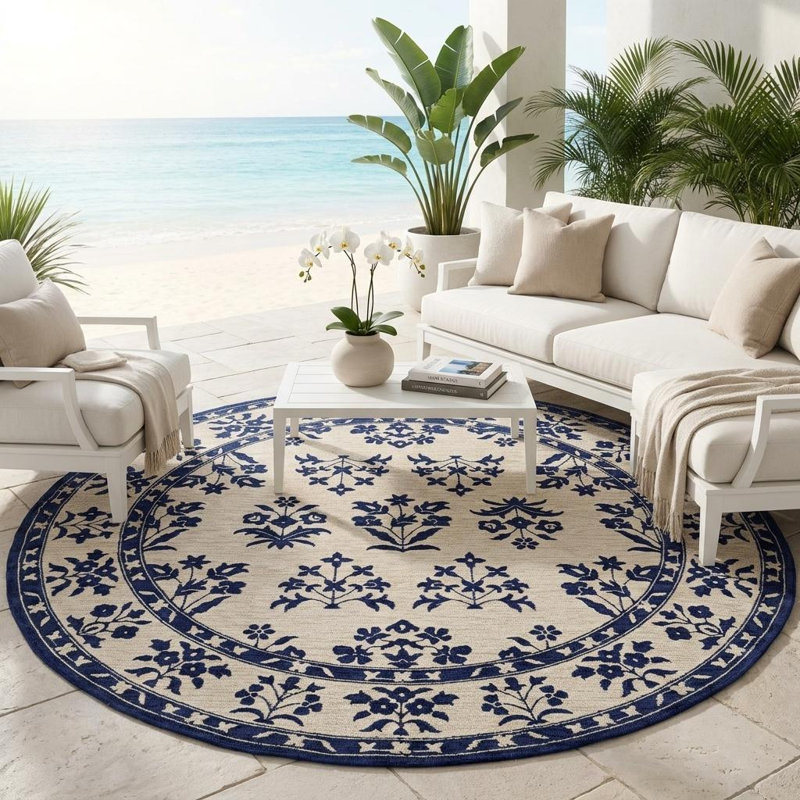Tapis bleu touffeté à la main 8 pi avec protection UV