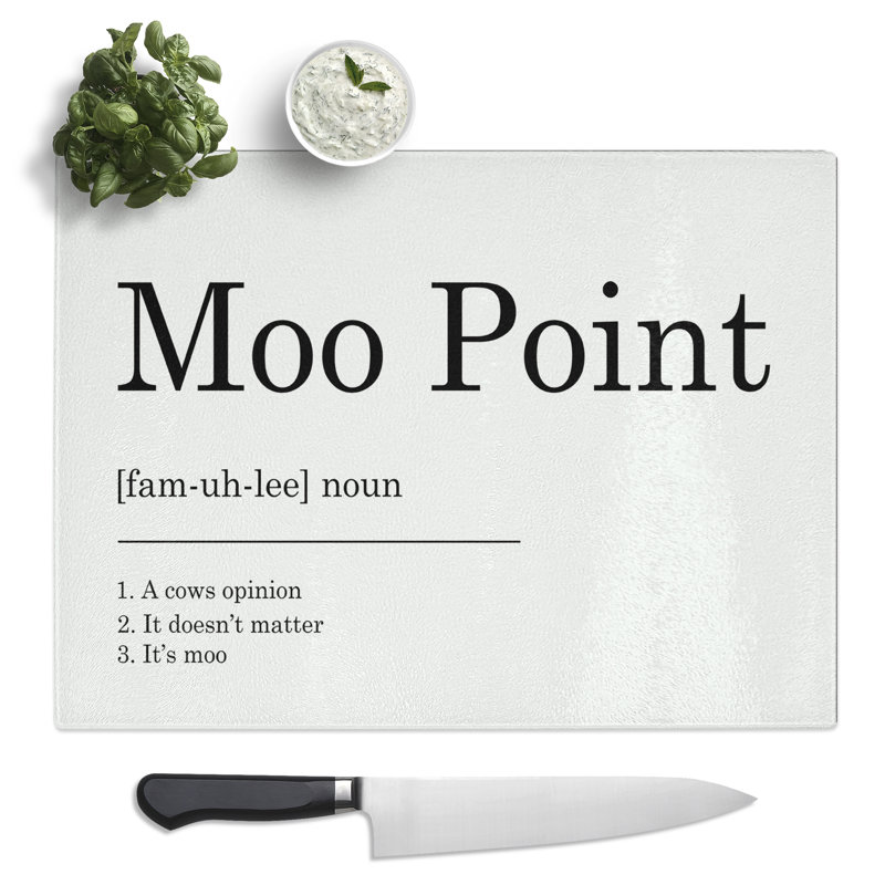 Moo Point Typography Quote  Glass Chopping Board