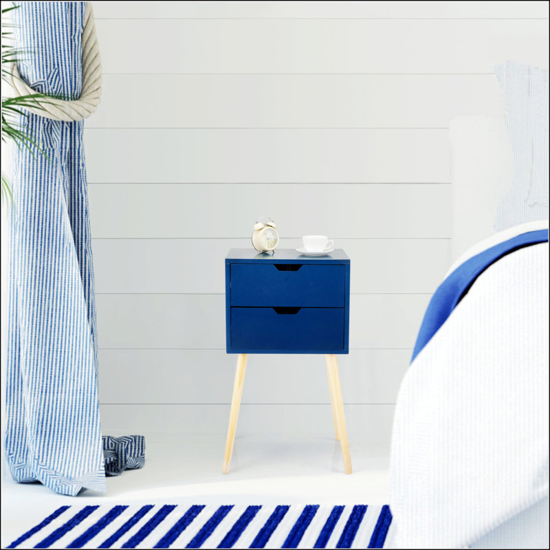 Set Of 2 Bedside Table With Two Drawers, White