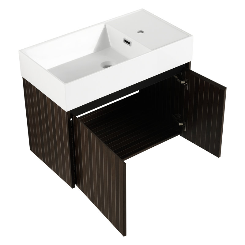 Meuble-lavabo de salle de bain moderne, 30 po, double porte, lavabo pour salle de bain Scratch & Water, 45 poignées biseautées, baignoire d'aspect contemporain
