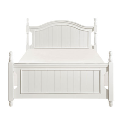 Full Size Wooden Bedroom Bed In Classic White With Slats & Traditional For