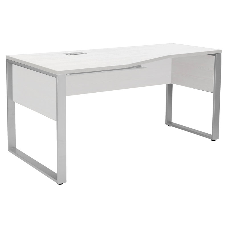 Bureau Maysey avec prises intégrées, Retour à gauche, Blanc / argent