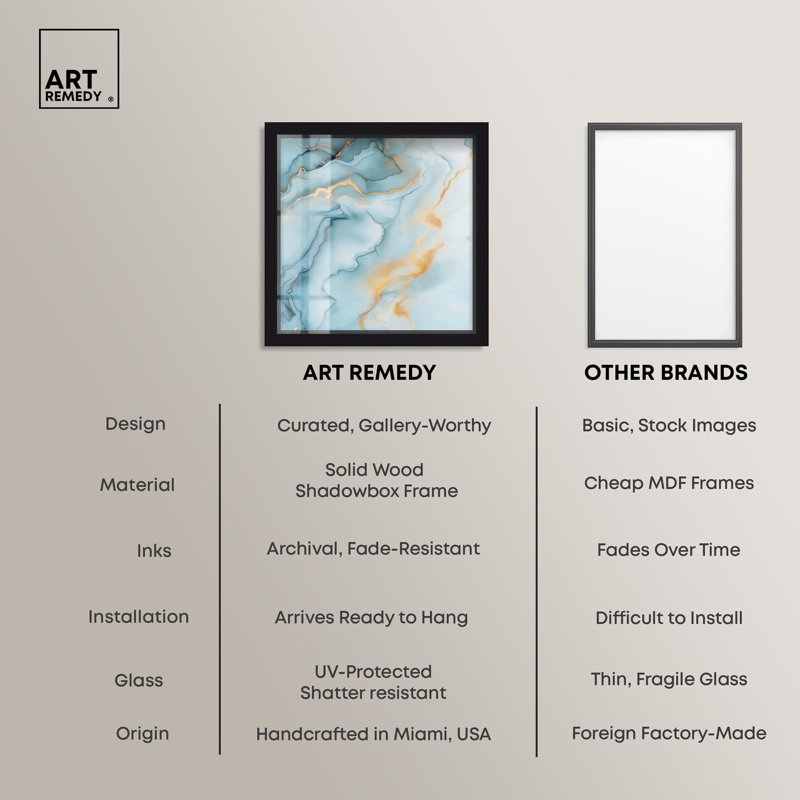 «Precious Flow Shadowbox Print», art abstrait bleu par Art Remedy, H 25 po x l 25 po, Noir