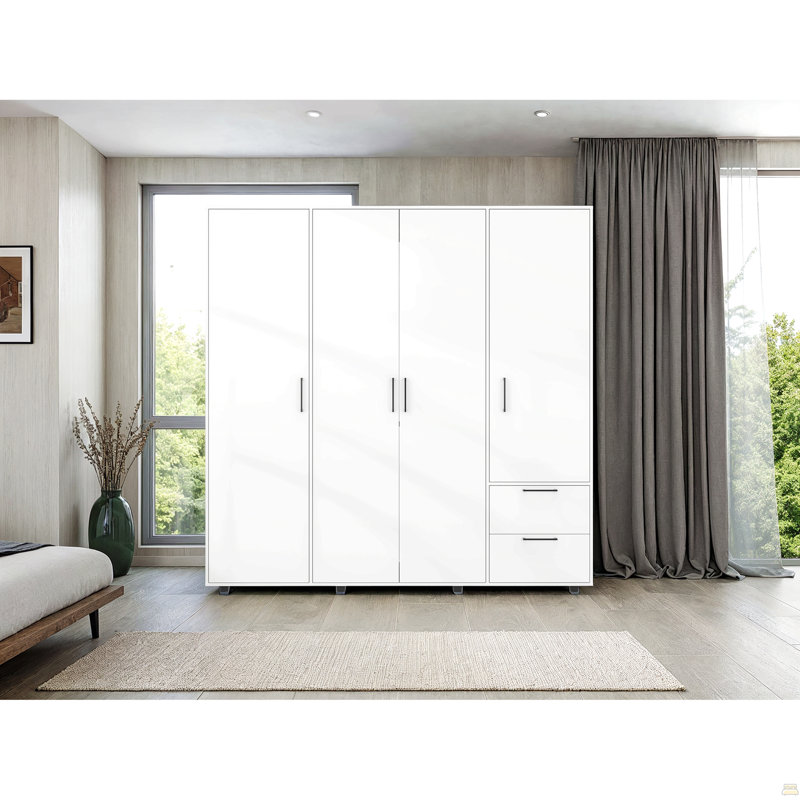 Armoire blanche à 4 portes avec tiroirs et beaucoup de rangement