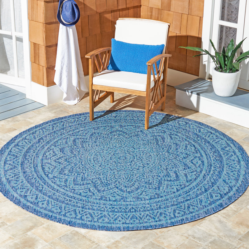 Melida Navy/Aqua Indoor/Outdoor Area Rug, Round 6'7"