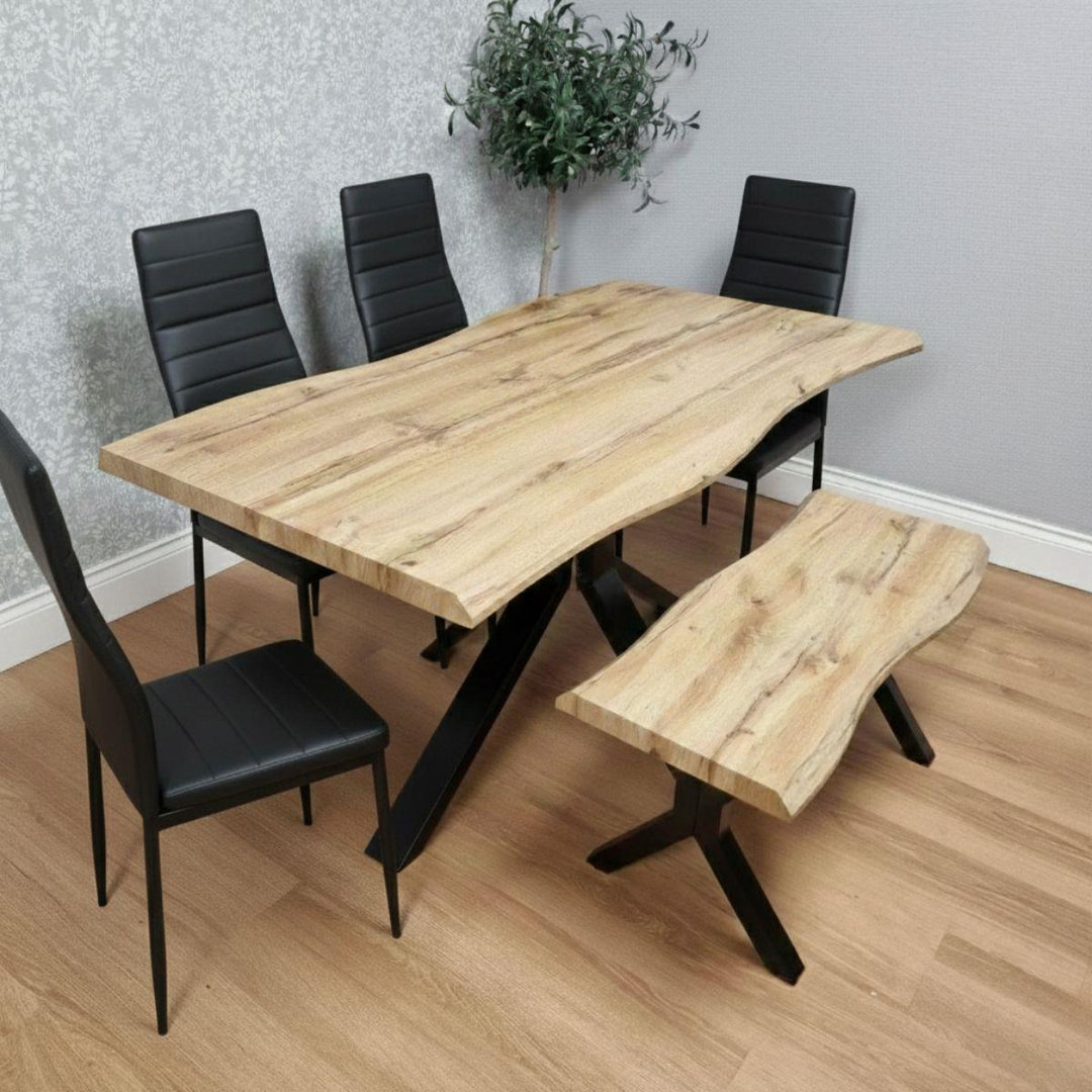 Kosy Koala Unisex Brown Wooden Dining Table W/ 4 Black Leather Chairs & Bench - Dining Kitchen Room Furniture In - Image 4