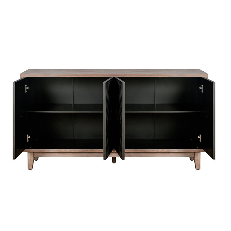 60" Mid-Century Modern Sideboard Buffet Cabinet with Solid Wood Legs & Diamond Pattern Doors - Antique Black Credenza for Living Room Storage