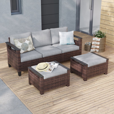 3-Piece Patio Sofa Sets with Ottomans, PE Rattan Wicker for Patio , Deck and Yard