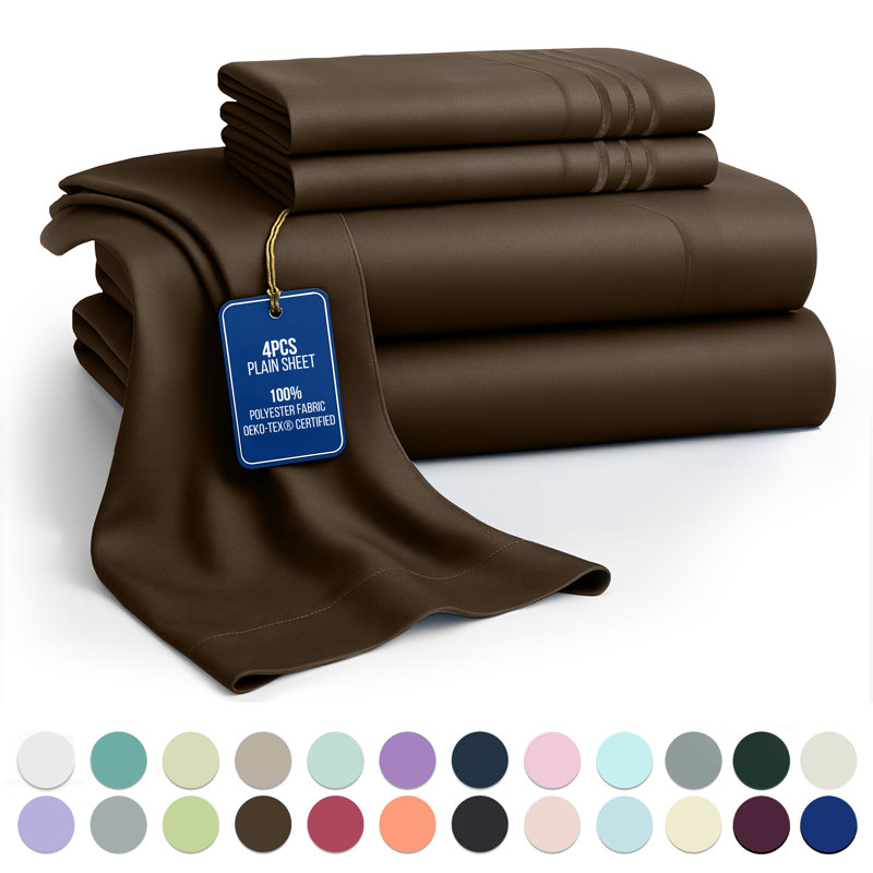 Lux Decor 4-Piece Ultra Soft Microfiber Sheet Set Deep Pocket Fitted Sheet, Wrinkle-Resistant & Easy Care Bedding, Brown