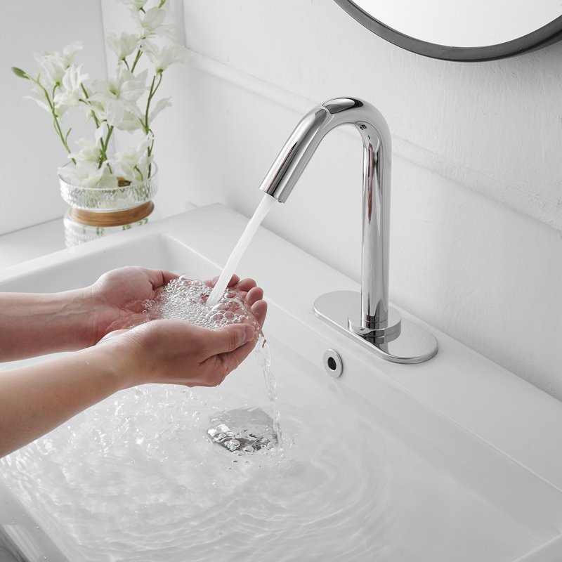 Automatic Sensor Touchless Single Hole Bathroom Sink Faucet Deck Mount With Temperature Mixing Valve In Polished Chrome