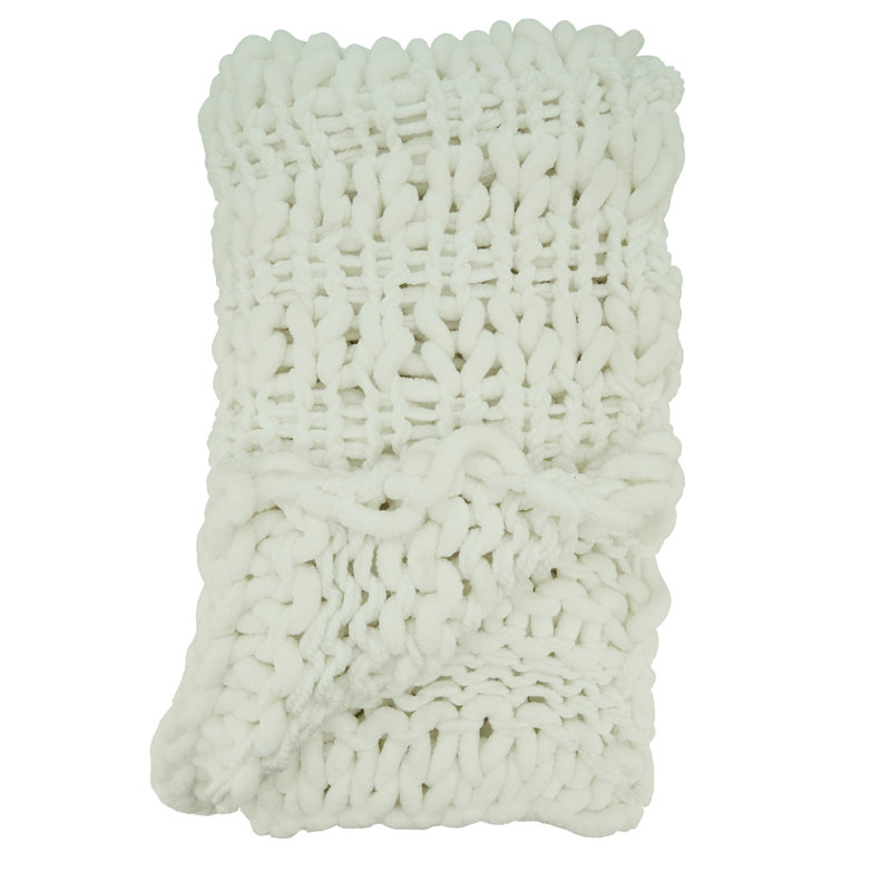 Sevan Collection Chunky Knit Throw Blanket, White