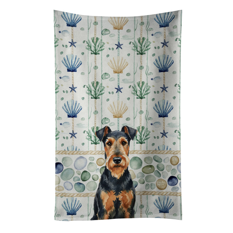 Airedale Terrier Coastal Sea Glass Kitchen Towel, Airedale Terrier