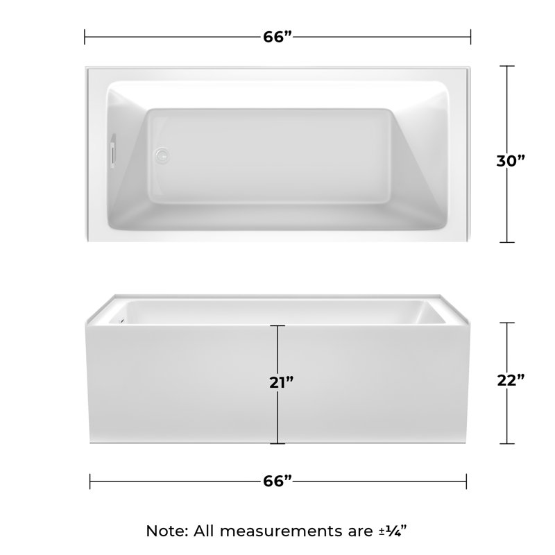 Grayley 66'' x 30'' Soaking Acrylic Bathtub, Left, White