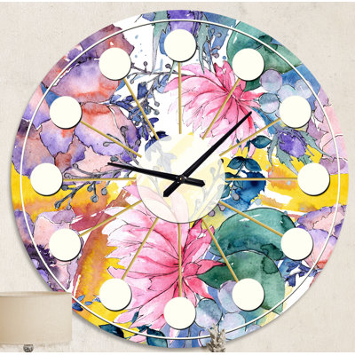 Retro Floral Botanical V - Mid-Century Modern wall clock