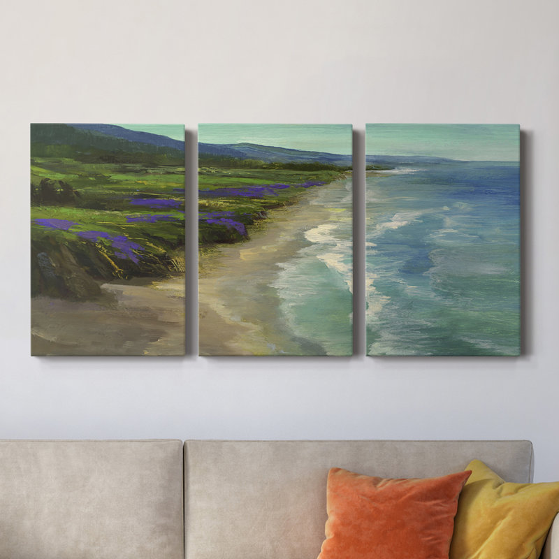 Plage Montara - Toile tendue avec châssis de qualité supérieure - Prêt à être accroché, H 18 po x l 36 po x P 1 po