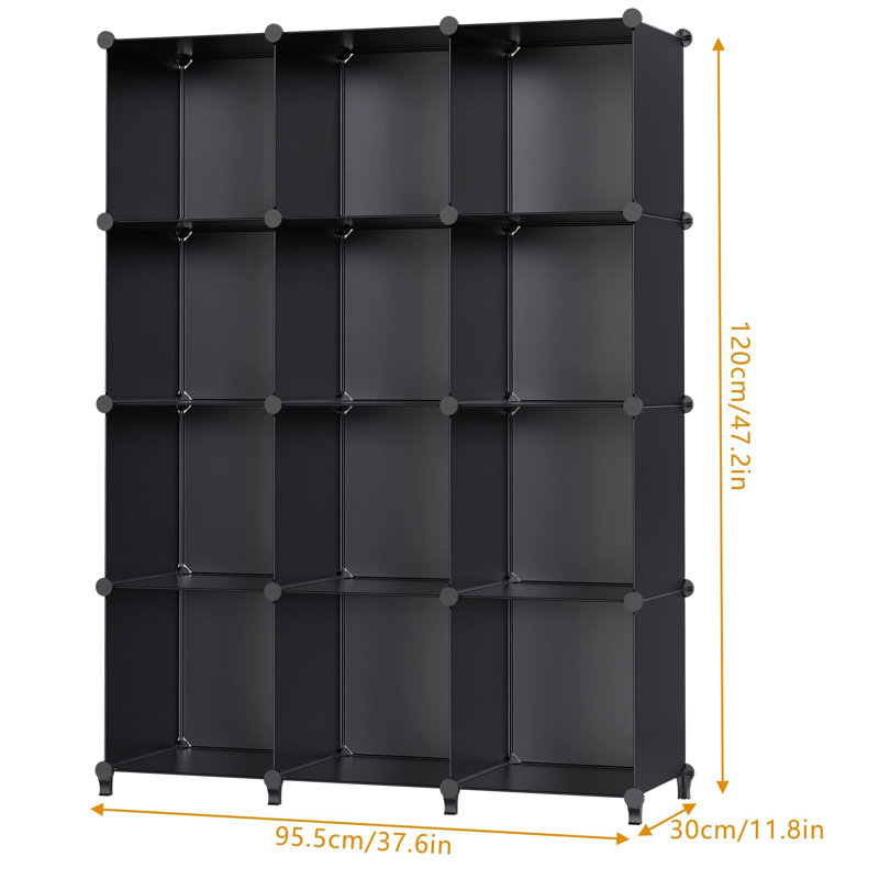 Alvi 304.8cm H Plastic Cube Bookcase, Black, (12 Shelves) 120cm H x 95.5cm W x 30cm D