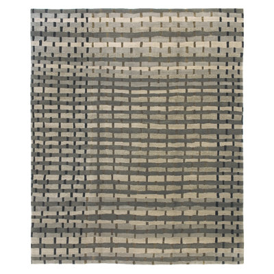 Rag Striped Area Rug in Brown/Gray/White
